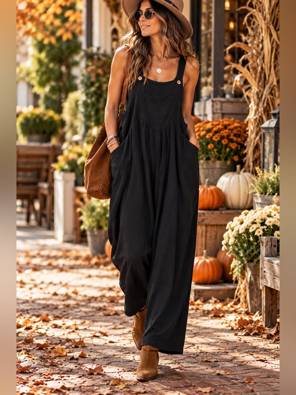 Free People Boho Black Oversized Wide Leg Cotton Linen Overalls with Pockets. XL
